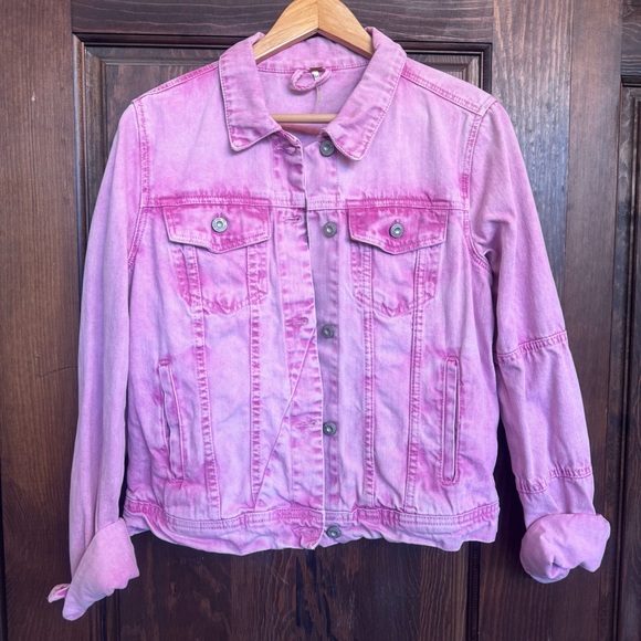 Free People  pink rumors acid wash denim jean jacket - Picture 5 of 7